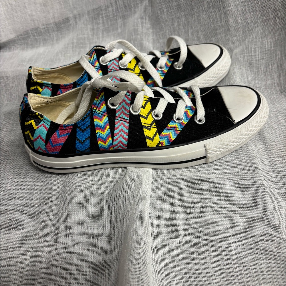 Converse Black Low-Top Sneakers with Multicolor Chevron Panels